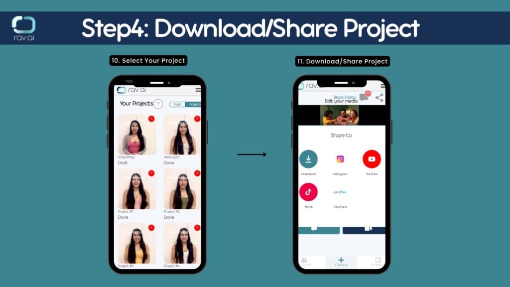 How to share rav.ai project on social media